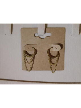 Gold Hoop Earrings with Double Chain Dangle